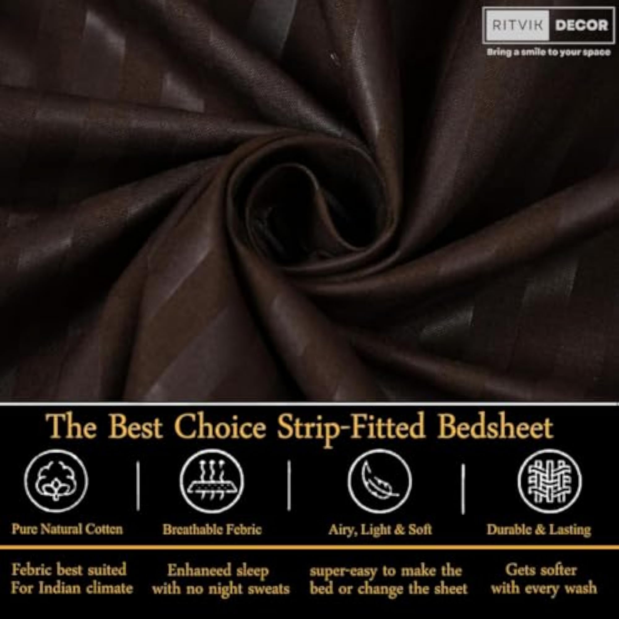 Satin Striped Elastic Fitted Bed Sheets King Size with Two Pillow Covers